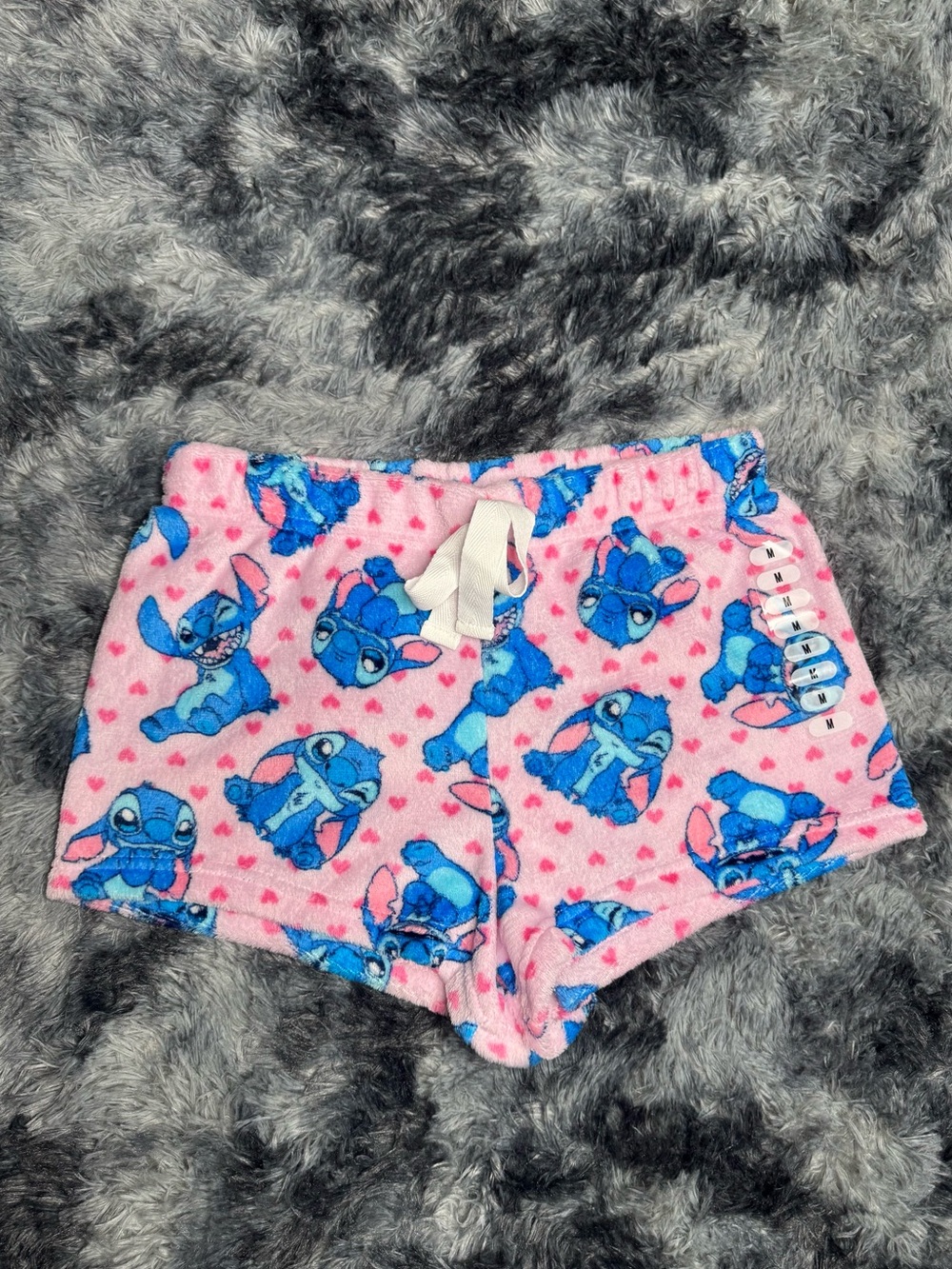 Disney Pink Fleece Shorts with Blue Stitch Print